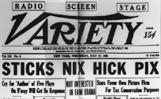 Variety headline: "STICKS NIX HICK PIX"